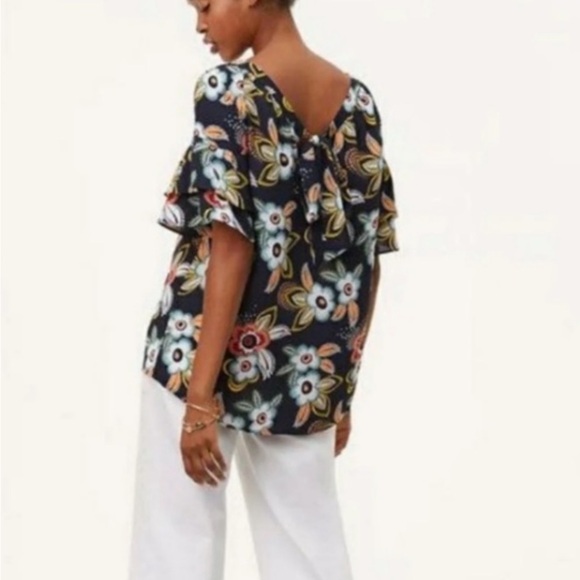 Ann Taylor Loft Oversized Boat Neck Floral Print  Bow Back Top Medium - Picture 3 of 10